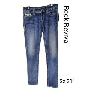 Rock Revival Women's Jen Straight Studded Rhinestone Denim Jeans Size 31 NEW
